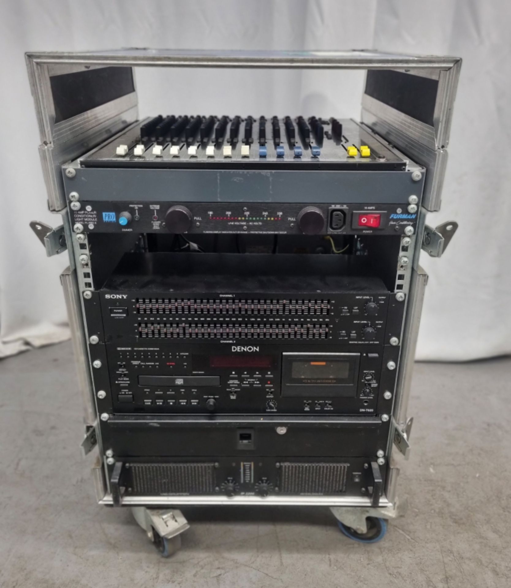 Amp rack containing the following - Soundcraft Spirit M8, Olson Distribution Panel, Furman Power Con - Image 2 of 8