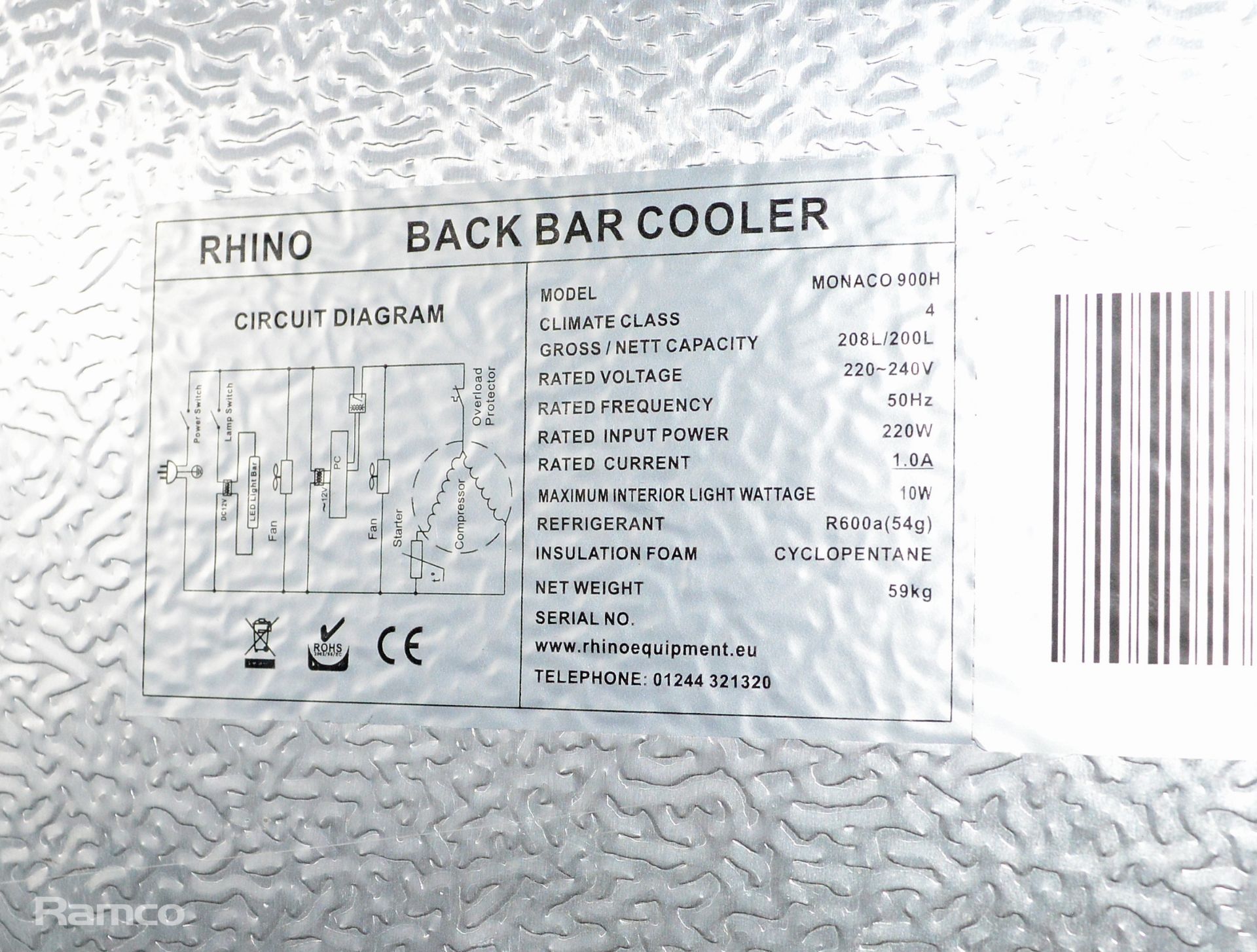 Rhino Monaco 900H 2 door back bar cooler 90 x 50 x 90cm & Husky C2S-865-BK 2 sliding door bar back - Image 7 of 7