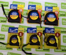 3x Marksman 5m tape measures, 3x Marksman 10m tape measures