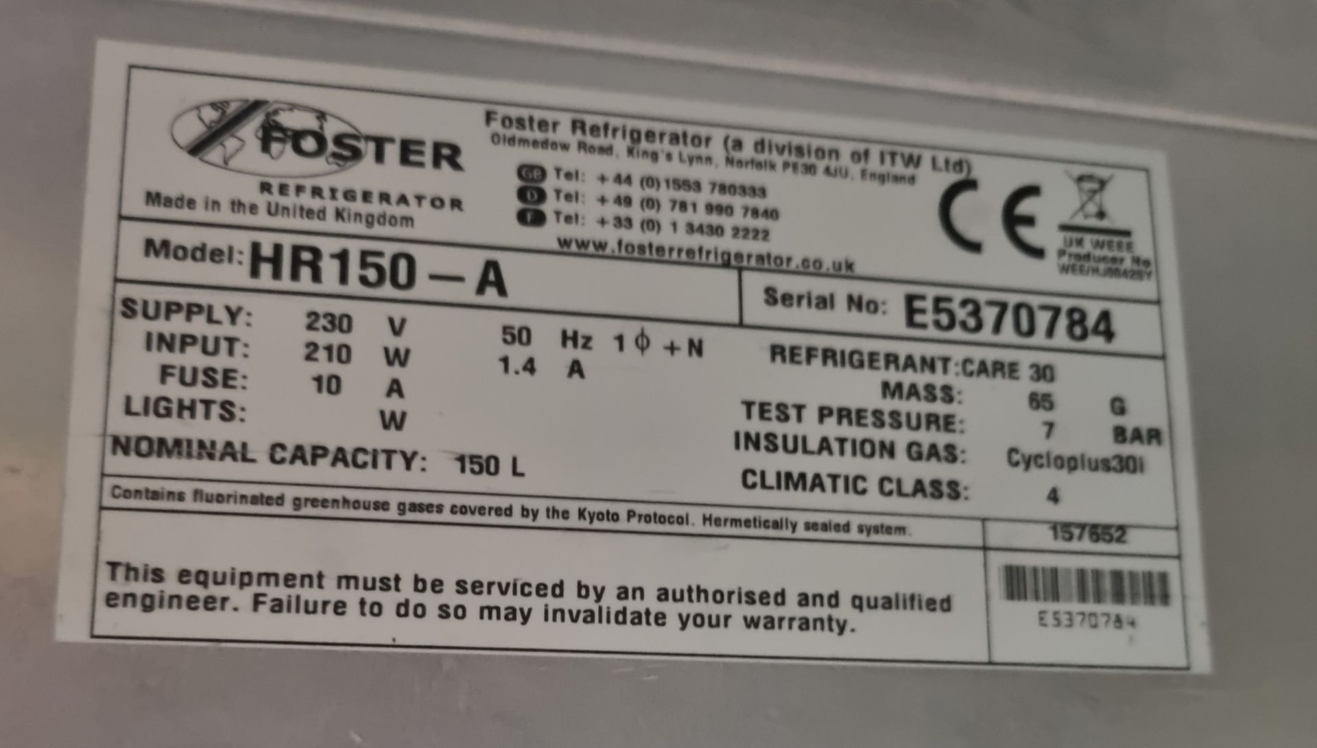 Foster HR150 Refrigerated Under Counter Cabinet L 60 W64 H84 - Image 4 of 4