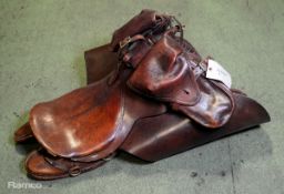 Brown leather military horse saddle