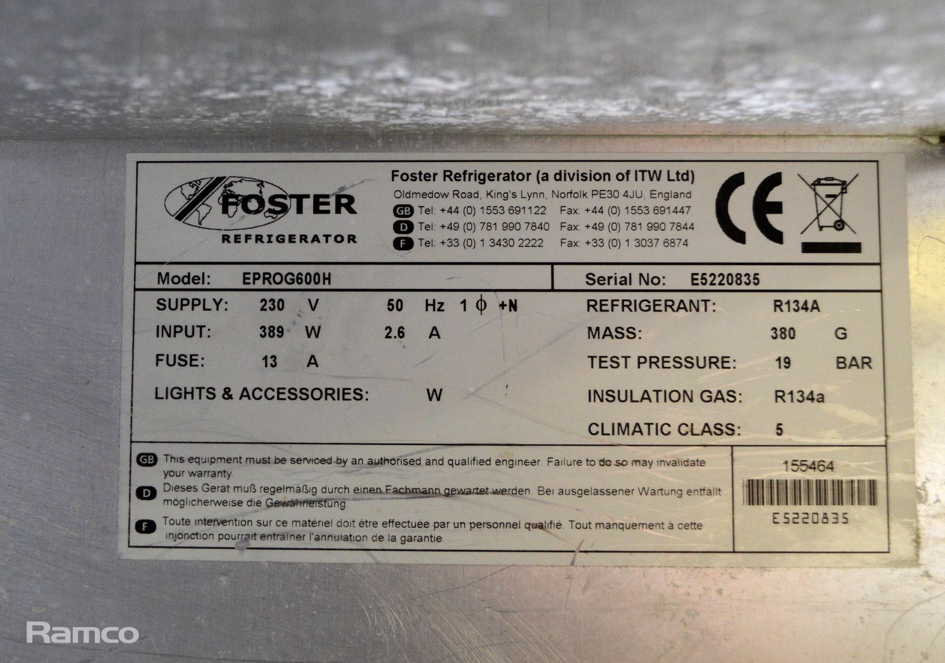 Foster EPROG600H Upright Fridge 70x80x210cm - Image 3 of 7