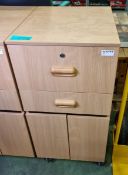 Teak wood effect mobile bedside cabinet L47xW58xH98cm