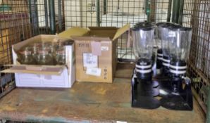 Airtight glass storage jars with clip top x 14, IDM DPD3-BL freestanding coffee and sugar dispenser