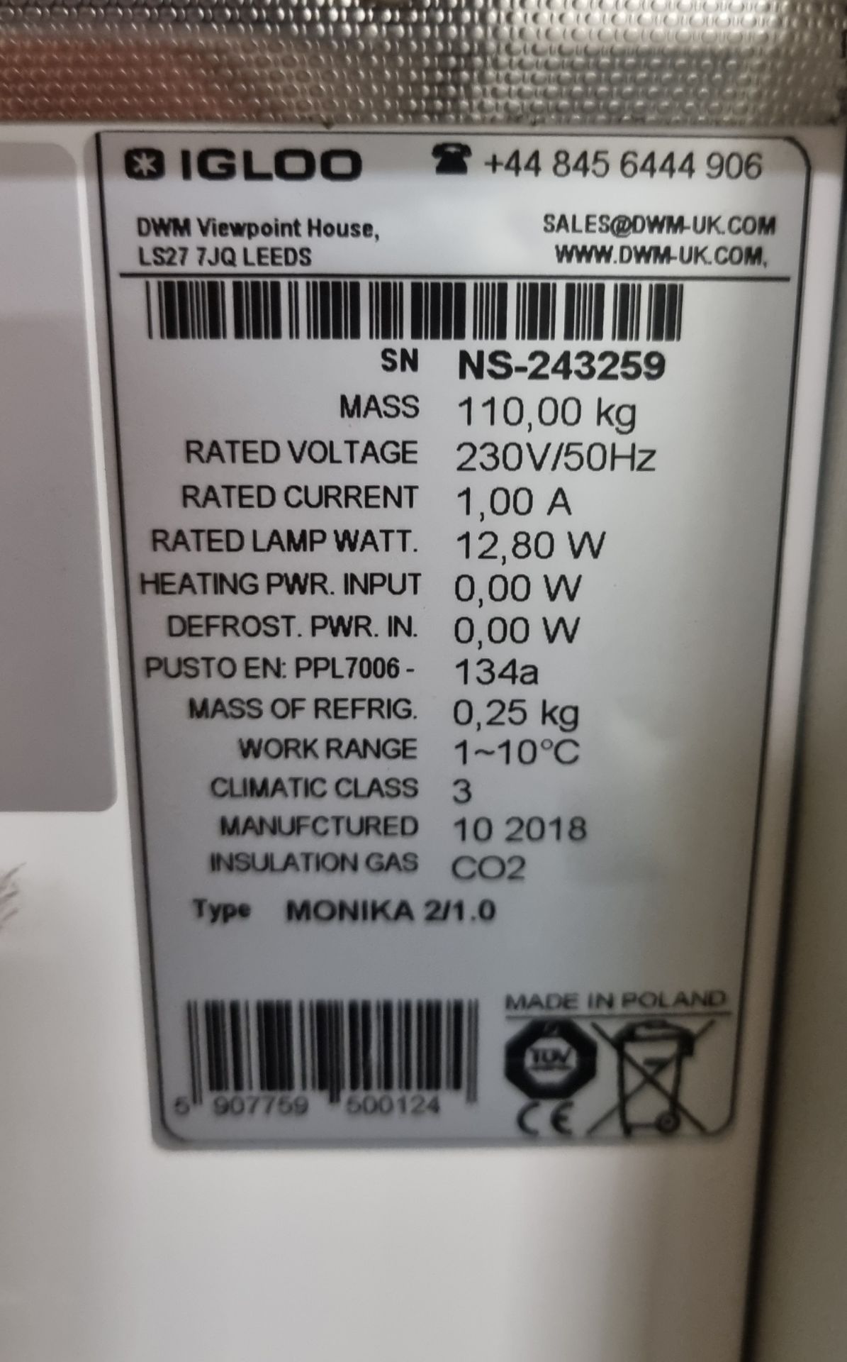 Igloo Monika 2/1.0 Refrigerated Display Counter 110 x 85 x 125 cm - Image 5 of 6