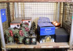 Assorted decorative items xmas lanterns, lit parcel ,bowel, box