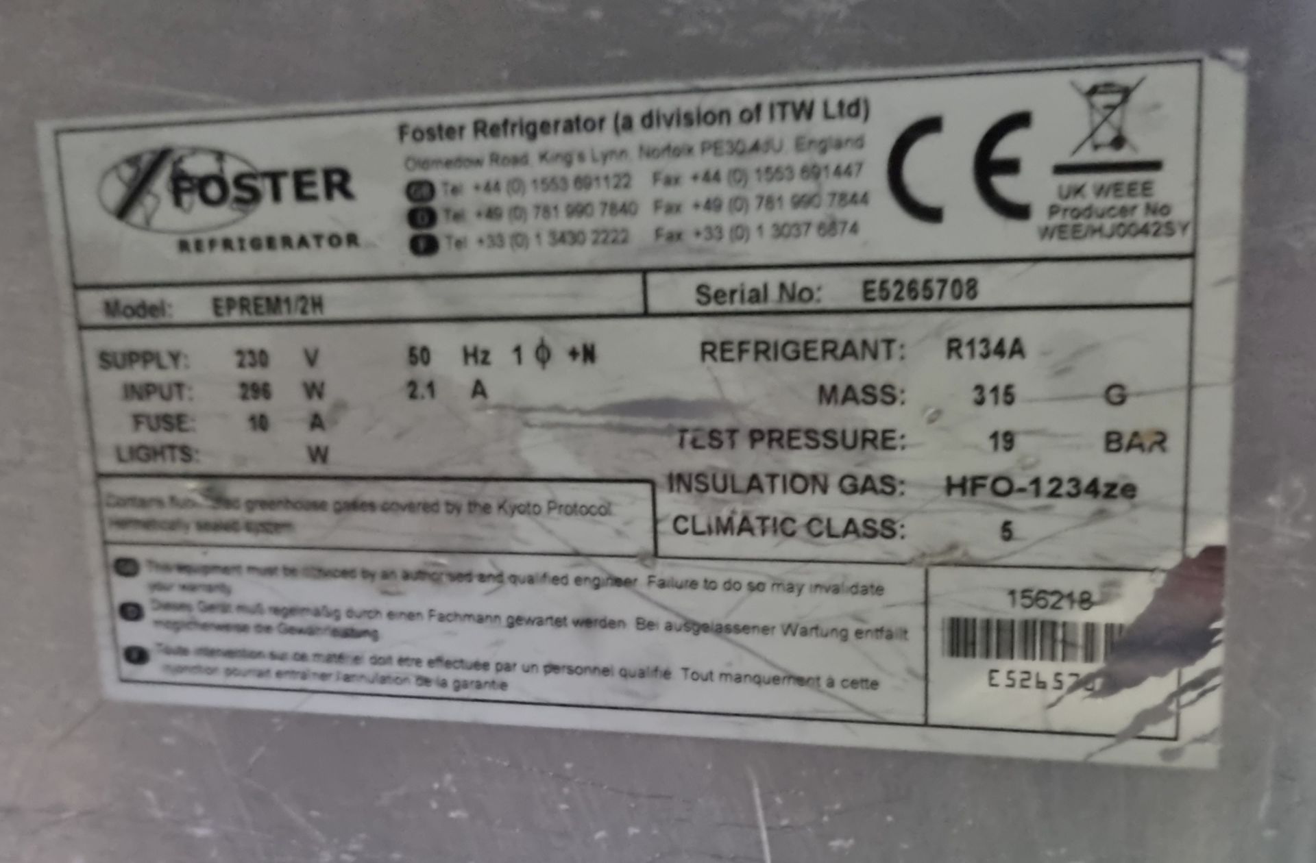 Foster EPRO 1/2H 2 door undercounter Refrigerator L142W70H80 - Image 5 of 6