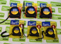 3x Marksman 5m tape measures, 3x Marksman 10m tape measures