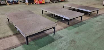 3x Mobile folding stage platform sections - L 250 x W 126 x H 40cm