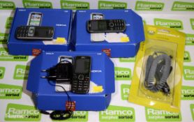 2x Nokia C5 mobile phones, Nokia 3109c mobile phone, Motorola in-car phone charger