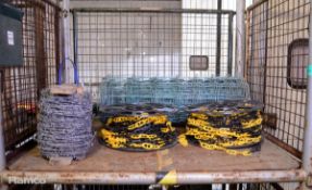 Assorted Equipment - mesh fence, barbed wire, plastic chain