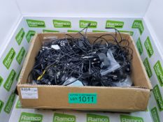 Box of assorted mobile phone chargers