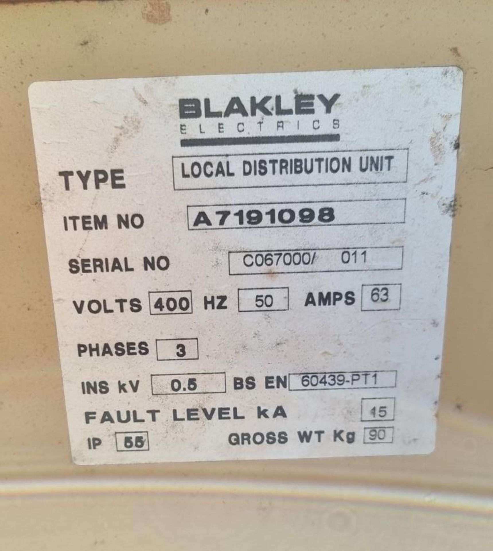 Blakley Electrics Ltd Distribution Box - 3 Phase, 400V, 63A - Image 3 of 3