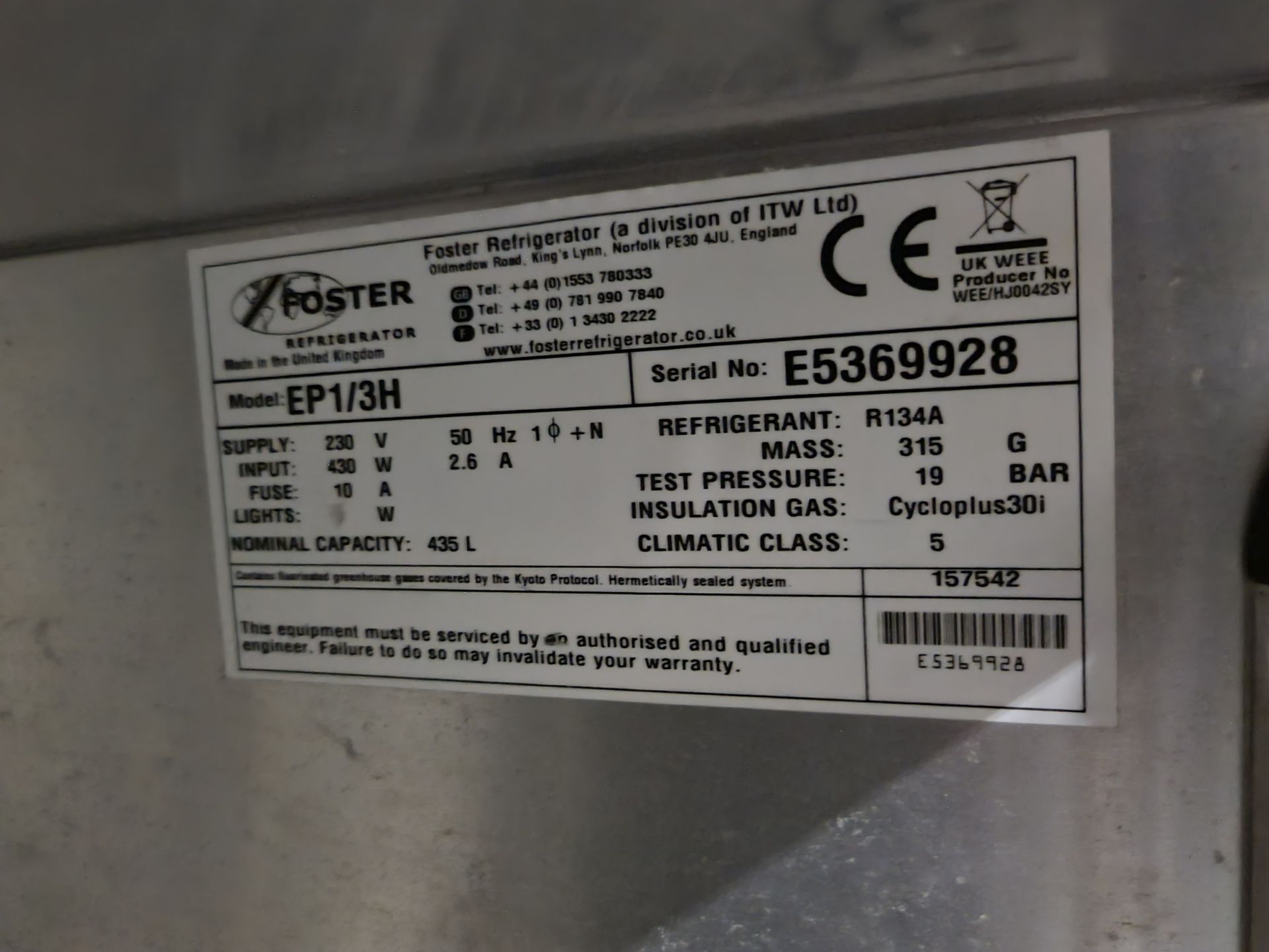 Foster Refrigerator EP1/3H three door refrigerated counter - Image 6 of 7