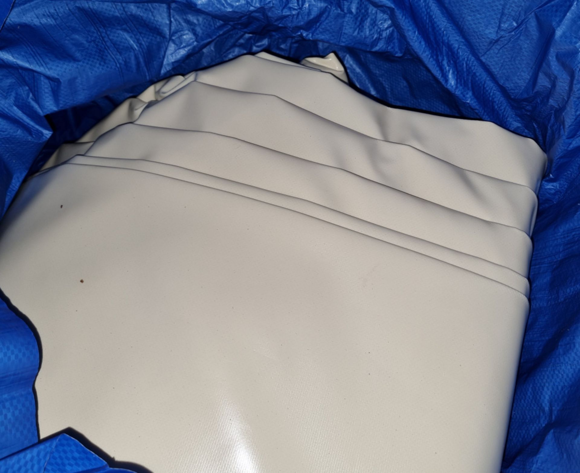2x Cream Coloured Covers Wrapped in Tarpaulin Sheet - Approx Cover Dimensions: 7mx15m - Image 2 of 2
