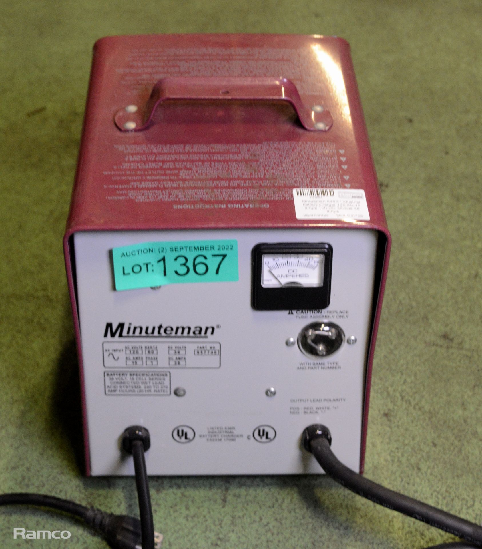 Minuteman 536R industrial battery charger 120 AC 15 amps 1ph DC 36 volts 36 amps - Image 2 of 4