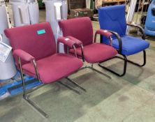 2x maroon & 1x blue Padded Office chairs