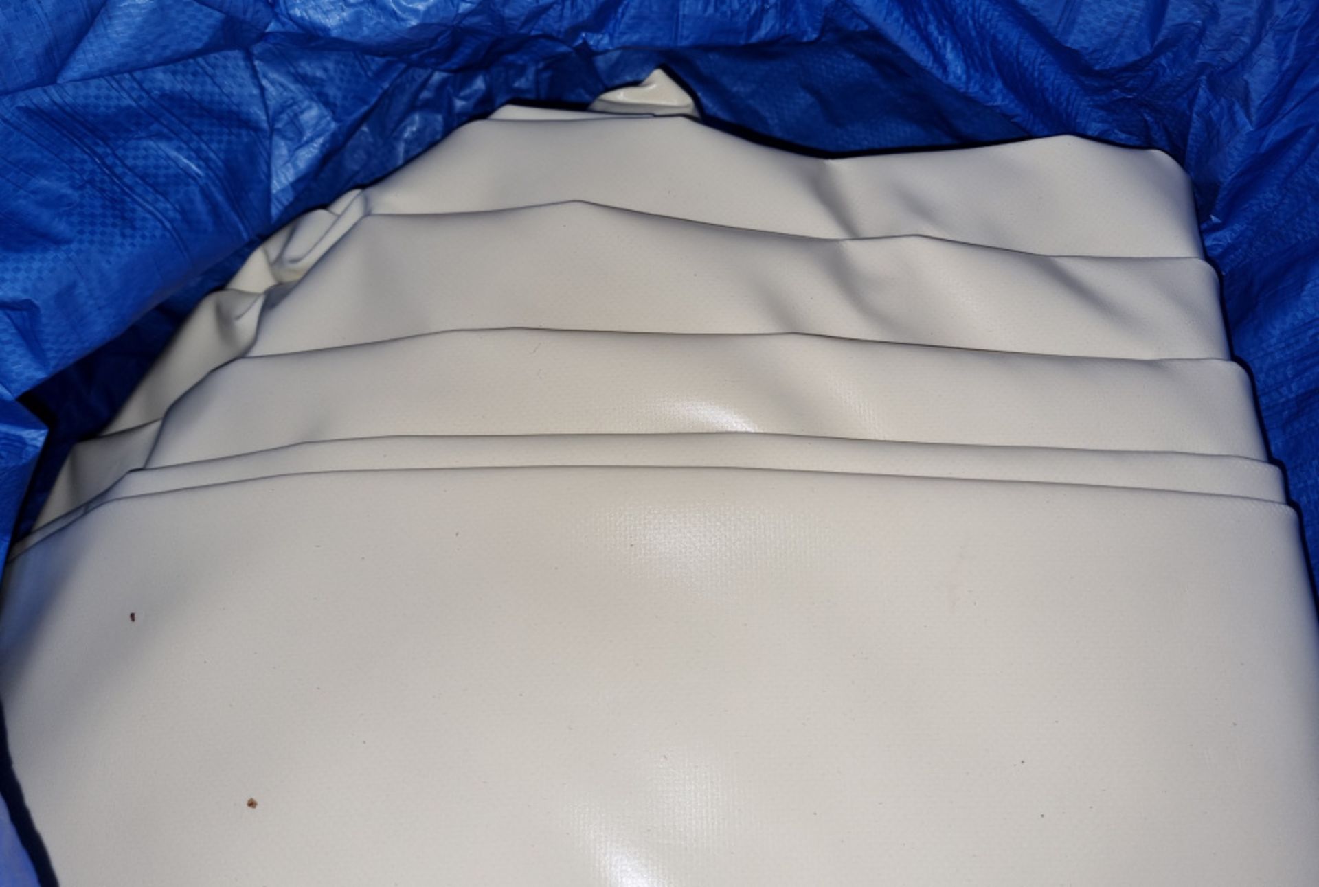 2x Cream Coloured Covers Wrapped in Tarpaulin Sheet - Approx Cover Dimensions: 7mx15m - Image 2 of 2