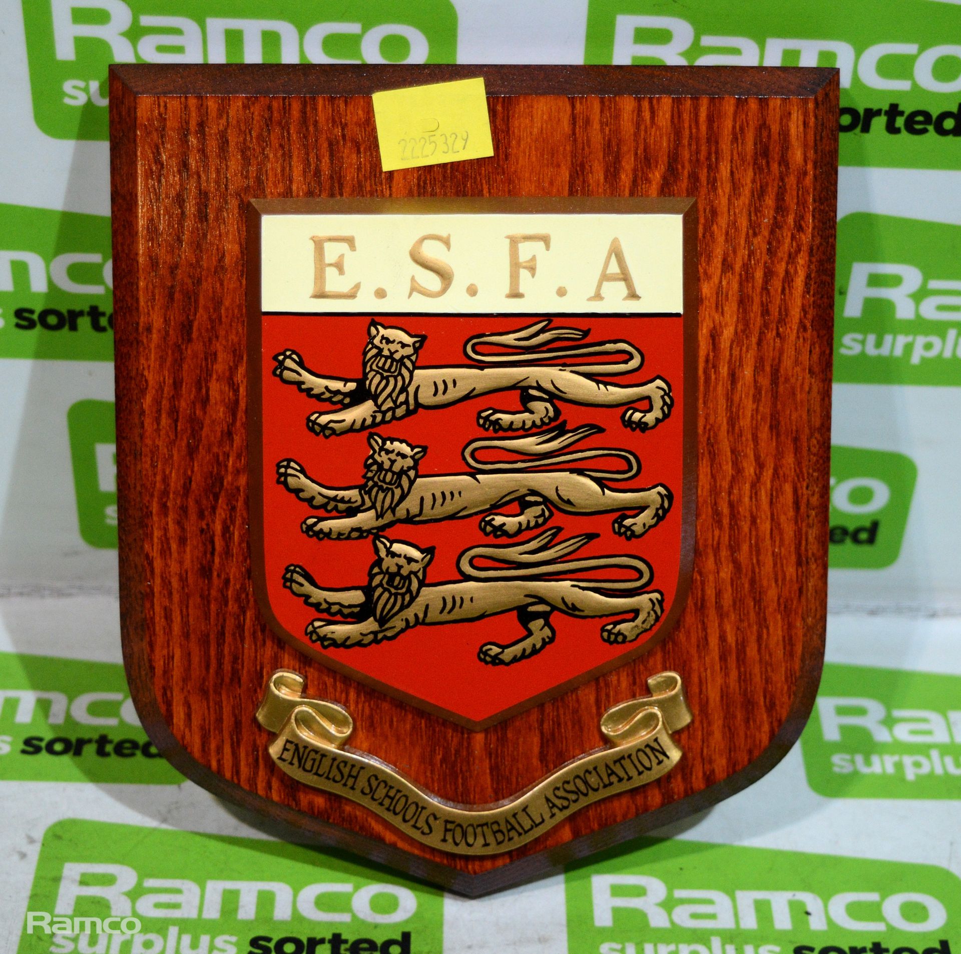 E.S.F.A Wooden Trophy Plack, Small Metal Hand Bell, Decorative Metal Tray - Image 3 of 3