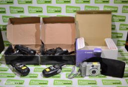 Canon Powershot A80 digital camera, 2x Magicbox Pebble Twin mobile radios with charger