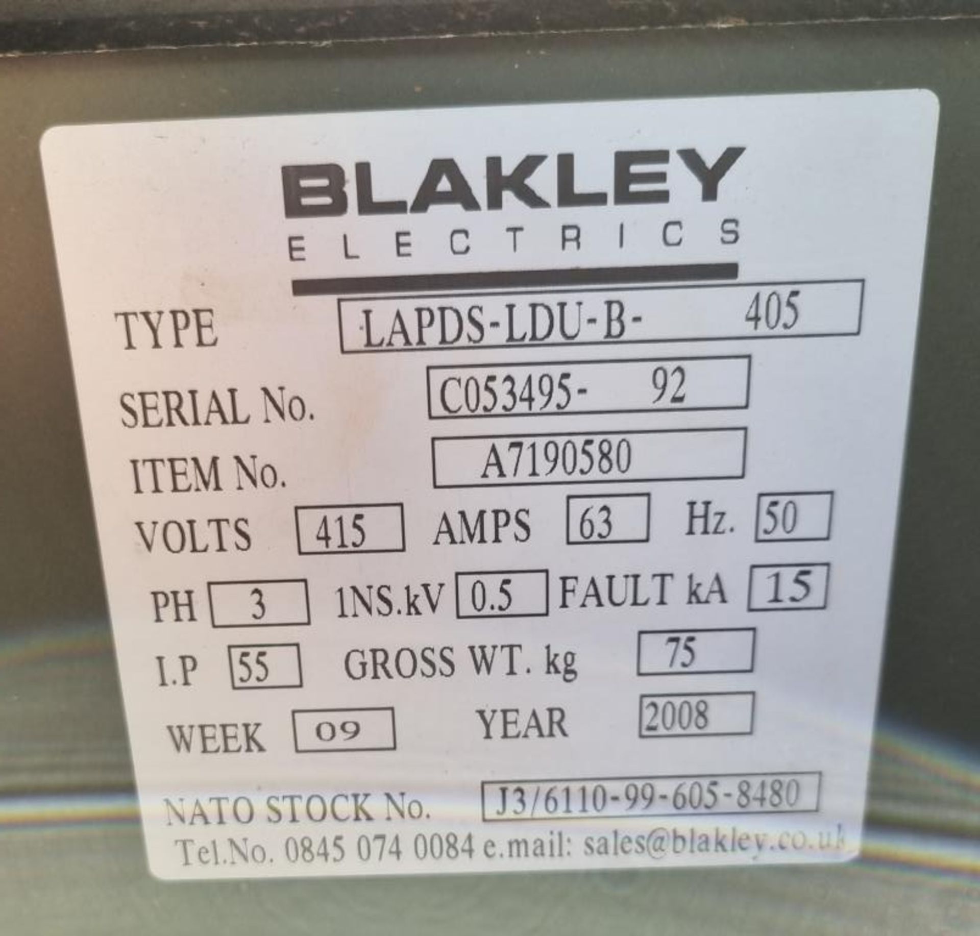 Blakley Electrics Ltd Distribution Box - 3 Phase, 400V, 63A - Image 3 of 4