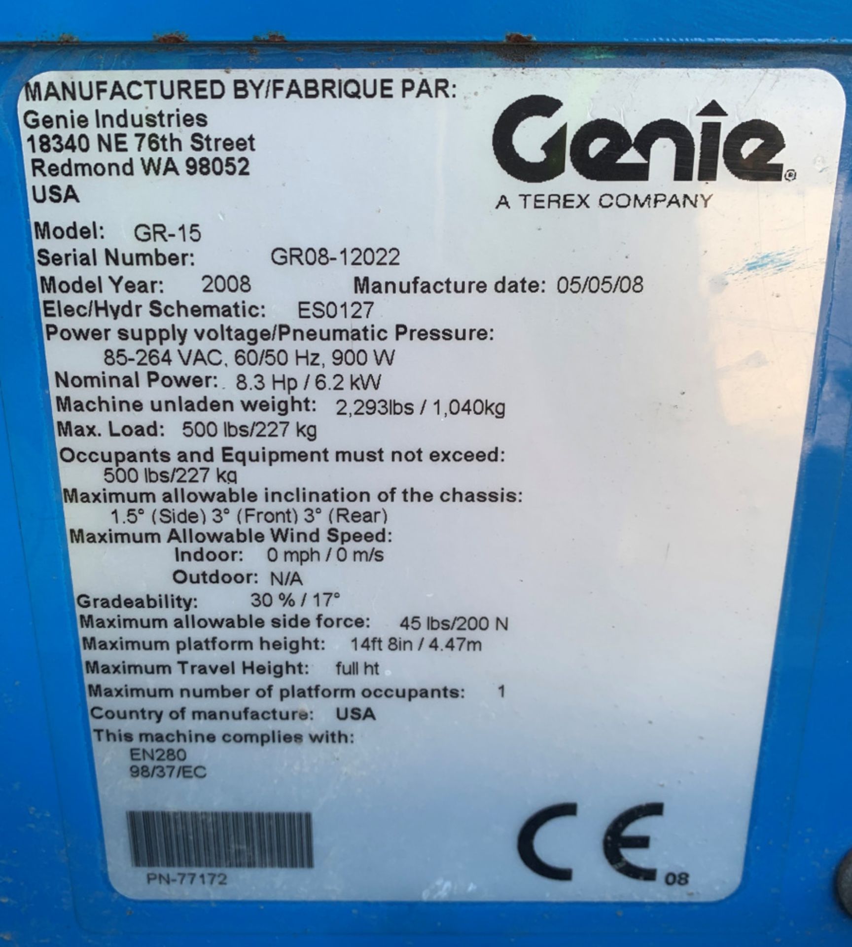 Genie lift GR-15 - year 2008 - serial GR-08 12022 - Image 6 of 8
