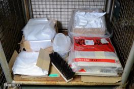 Various clear bags, brush head, dust sheets, oval buckets