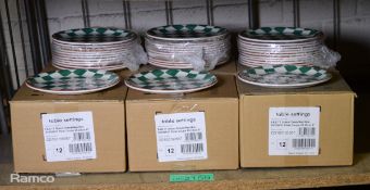 6x Boxes of 12 green check/red rim coupe plates 20.25cm/8" diameter
