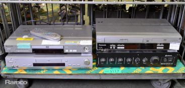 Adastra A120 4-channel mixer amp 120W RMS 45x25x10, ProLine DVD150HT DVD player, Panasonic DVD-RV32