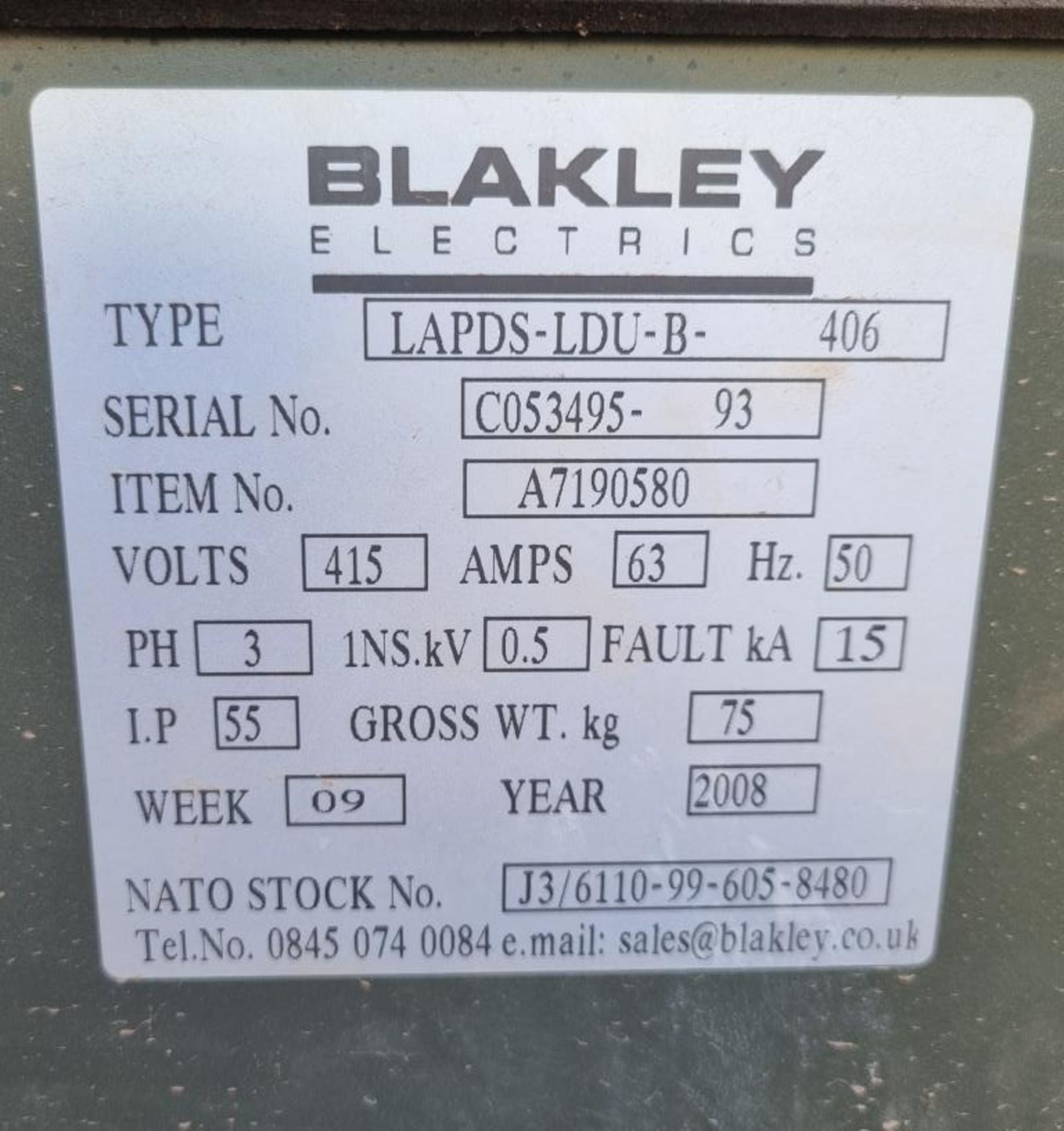 Blakley Electrics Ltd Distribution Box - 3 Phase, 400V, 63A - Image 3 of 3