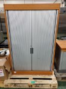 Wooden Teak Effect Double Roller Door Cupboard Minus Keys - 102x55x160cm