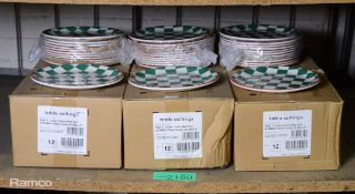 6x Boxes of 12 green check/red rim coupe plates 20.25cm/8" diameter