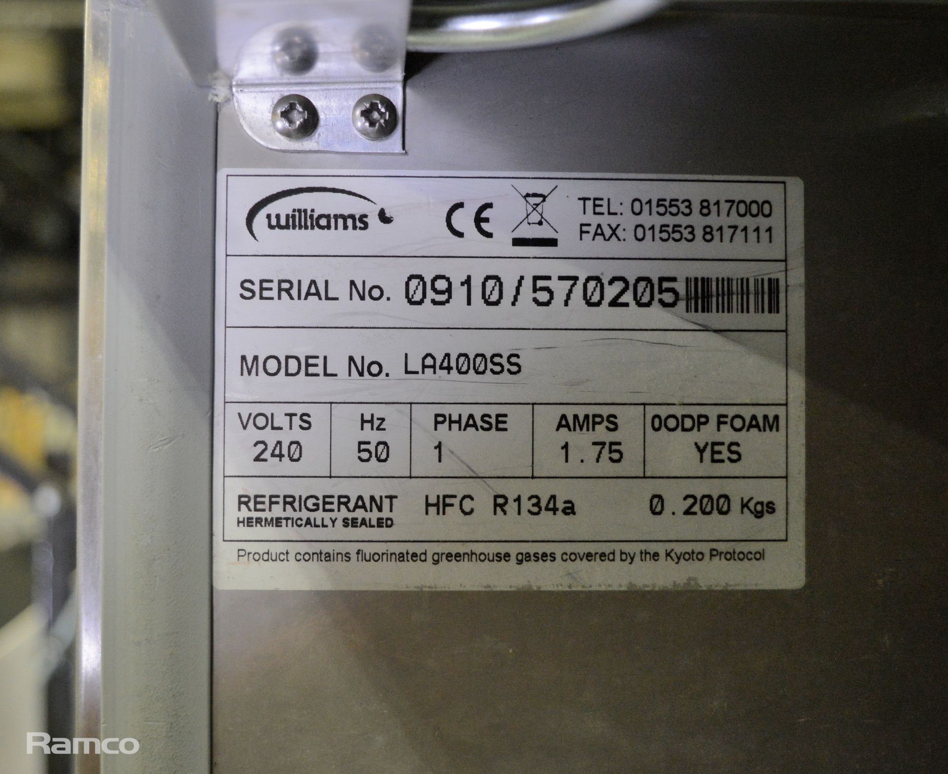 Williams LA400SS upright fridge - 65x65x177cm - Image 4 of 7
