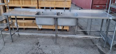 Stainless steel double sink wash basin - 300x60x99cm