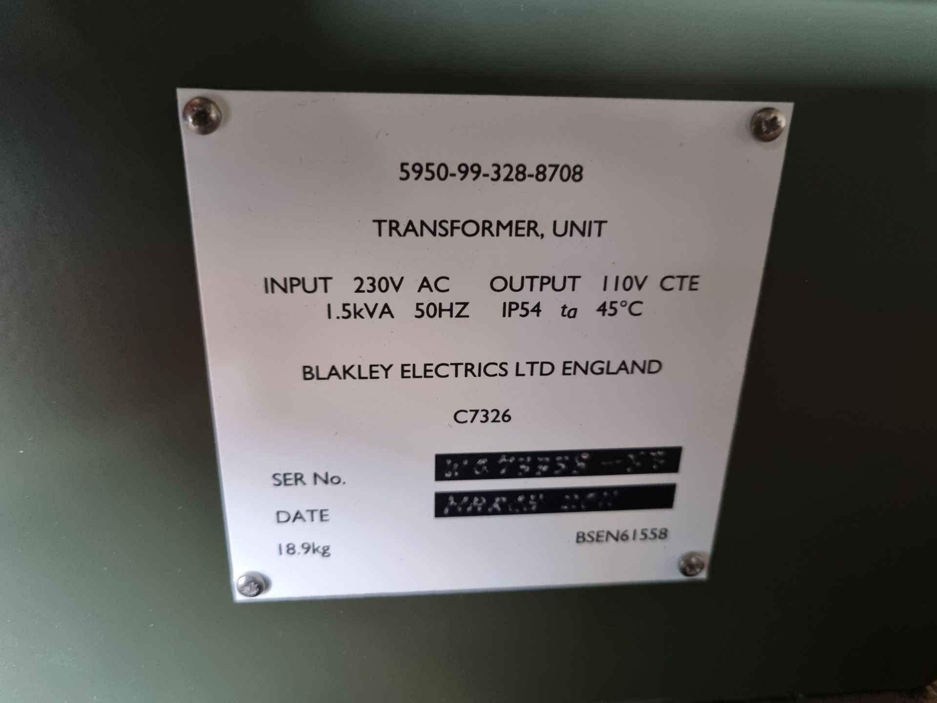 Blakley C7326 transformer Input : 230v - Output 110V CTE 1.5kVA IP54 - Image 3 of 4