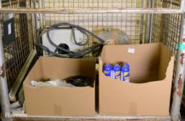 Box of mixed liquids and aerosols bottles including refrigeration lubrication and pipe freezer , Sti