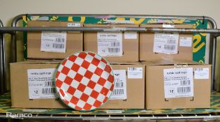 9x Box of 12 red check/green rim coupe plates 20.25cm/8in diameter