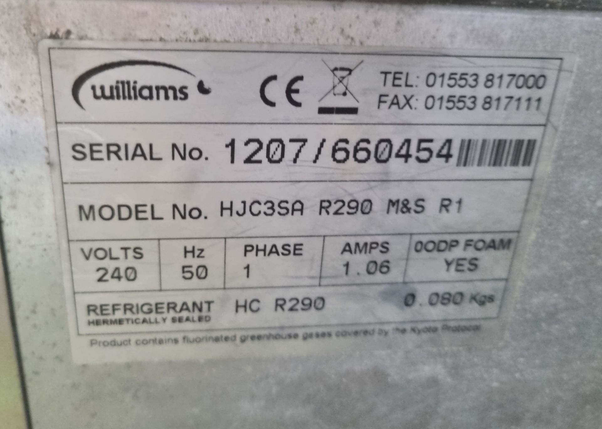 Williams HJC3-SA Jade st/st three door counter GN 1/1 refrigerator - L183xW66xH86cm - Image 5 of 6