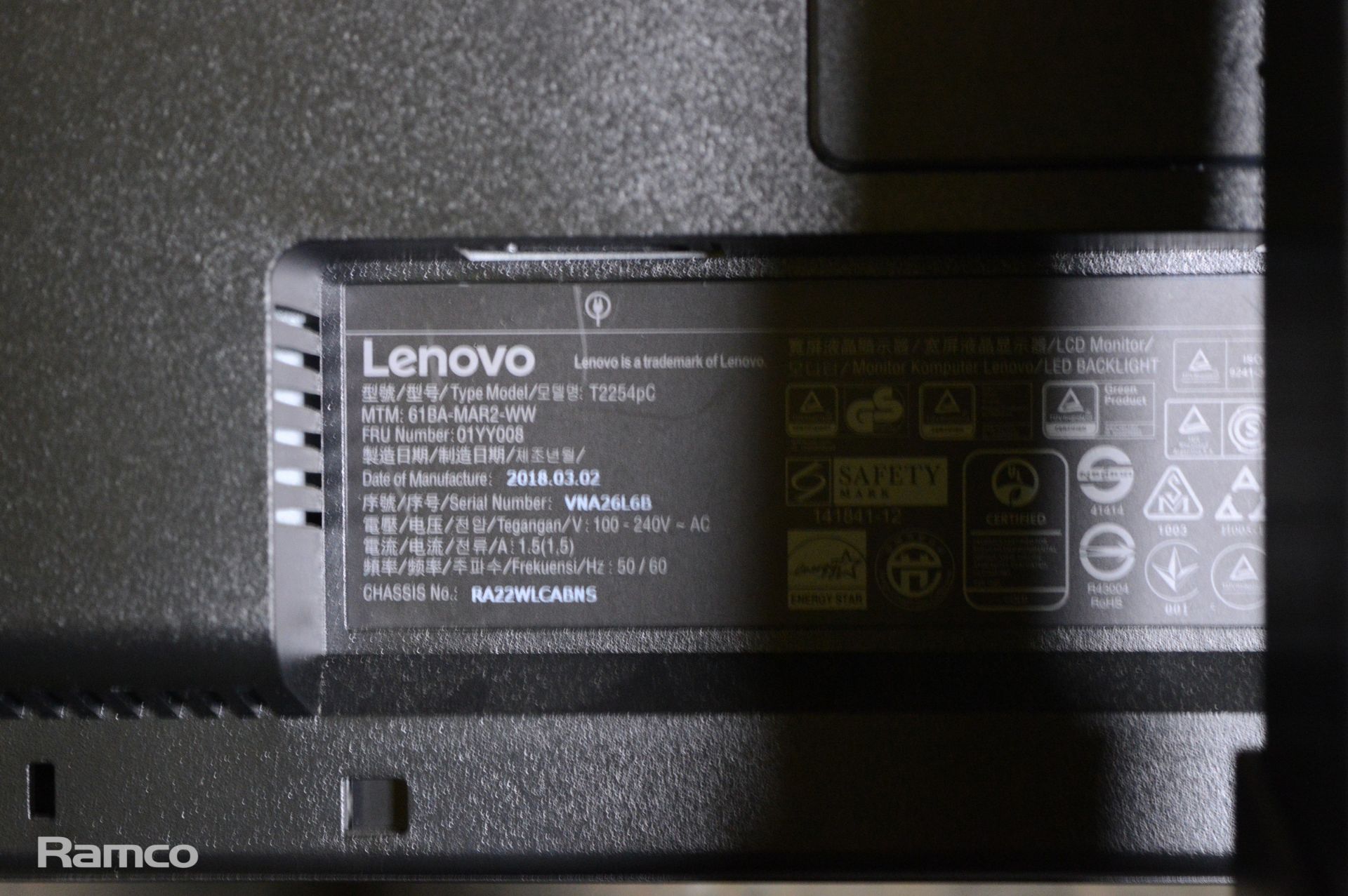 3x Lenovo ThinkVision T23d-10 23 Inch Monitor, 3x Lenovo ThinkVision T2254PC 22 Inch Monitor - Image 4 of 6