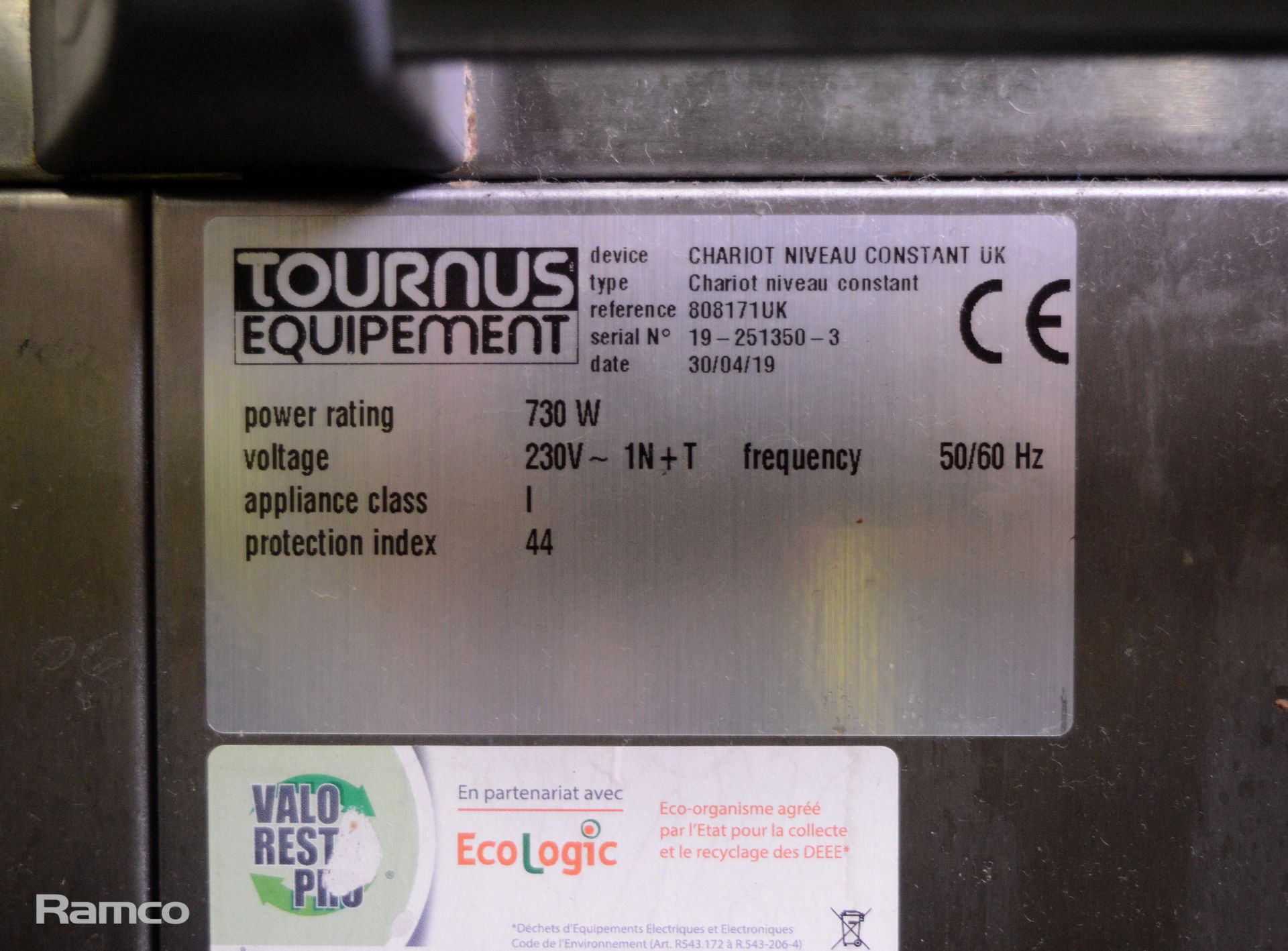 Tournus Equipment Chariot Niveau Constant Single Stack Mobile Heated Plate Dispenser 44x54x108cm - Image 3 of 5