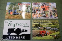 4x 400mm x 300mm tin signs - British Farmers, Fordson Tractors, Master at work & The Ferguson system