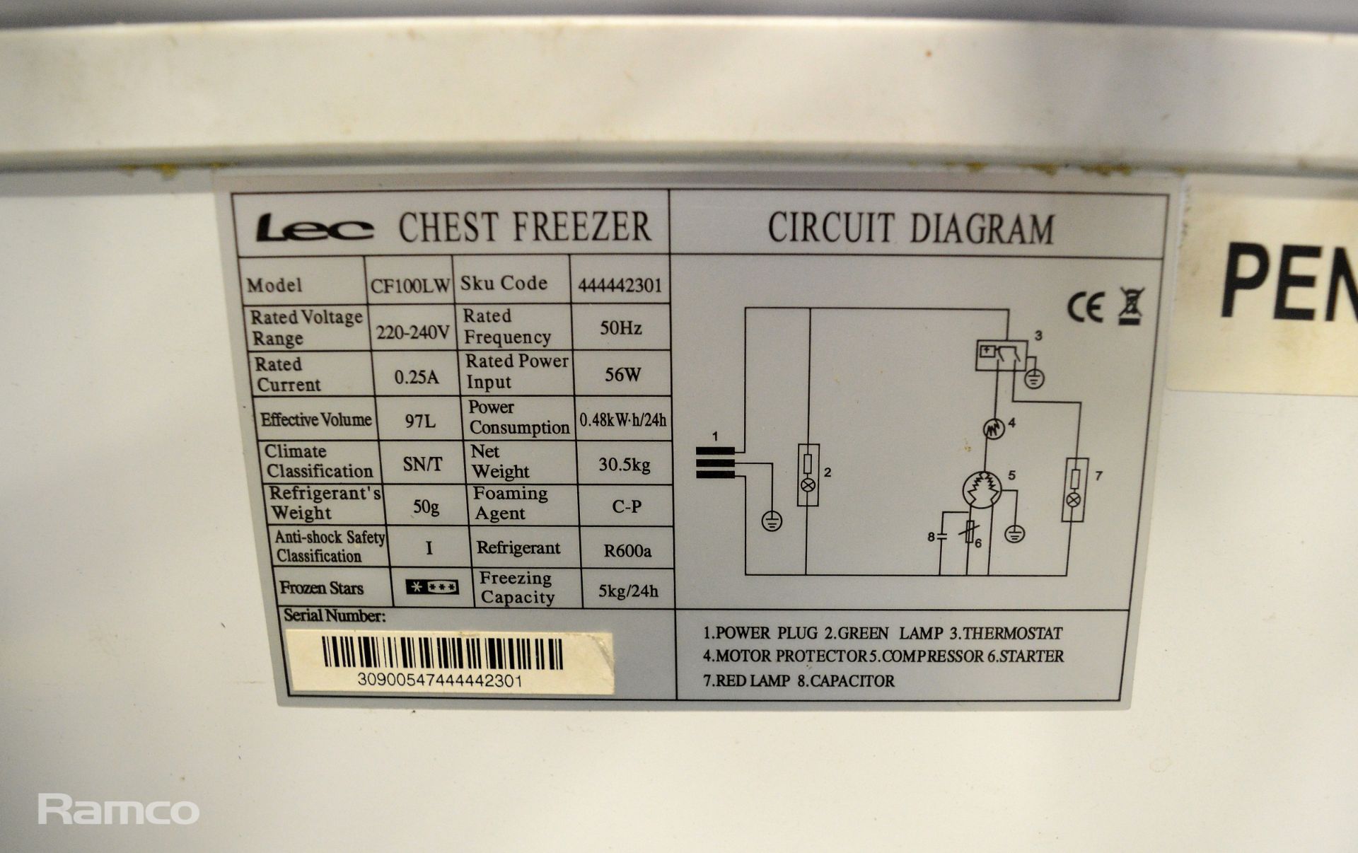 2x LEC CF100LW chest freezers L59xW56xH83cm - Image 7 of 7