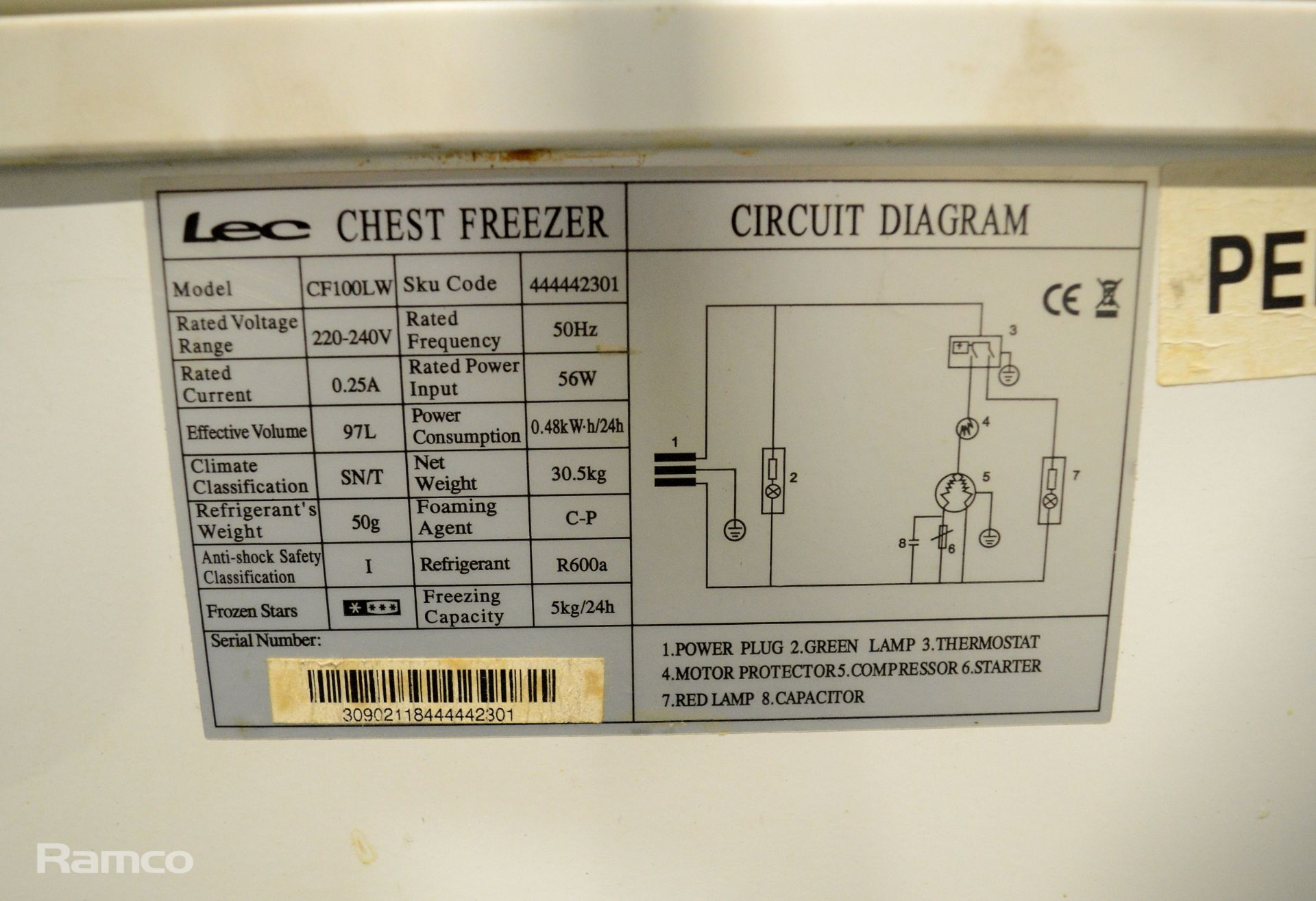 2x LEC CF100LW chest freezers L59xW56xH83cm - Image 6 of 7