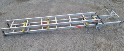 Ex - Fire & Rescue double extension, folding, multi-purpose ladder with roof hooks - 13 rungs and ap