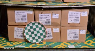 6x Box of 12 green check/red rim coupe plates 20.25cm/8in diameter