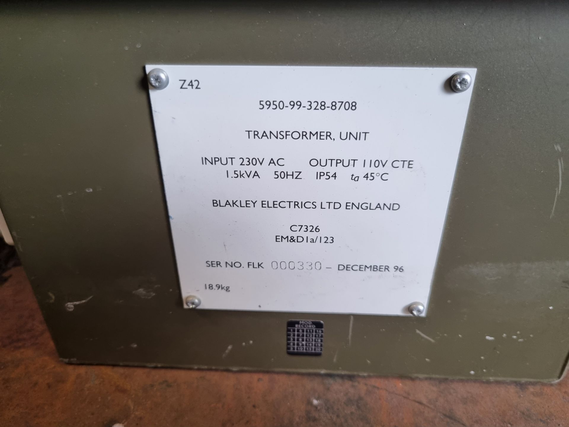 Blakley C7326 transformer Input : 230v - Output 110V CTE 1.5kVA IP54 - Image 4 of 4