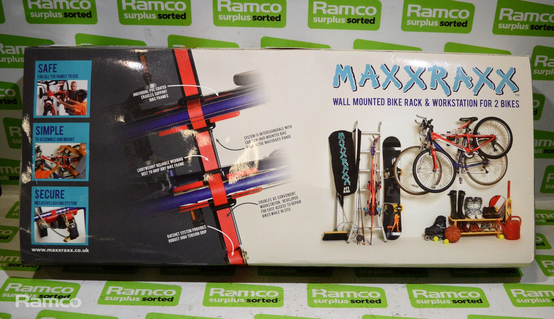 MaxxRaxx wall mounted bike rack & workstation for 2 bikes