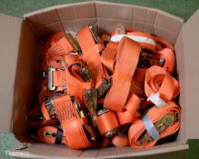 25x Orange 50mm ratchet straps with EA spring fitting ends of assorted lengths