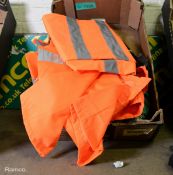 Orange hi-vis vests (3x XL & 1x L), Orange hi-vis trousers (2x 34 waist & 1x 30 waist) & work gloves