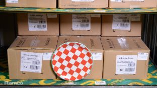 9x Box of 12 red check/green rim coupe plates 20.25cm/8in diameter